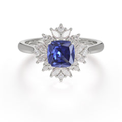 1.2 Carat Vintage Cushion Cut Cluster Halo Tanzanite Engagement Ring