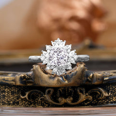 1.2 Carat Vintage Cushion Cut Cluster Halo Lab Diamond Engagement Ring