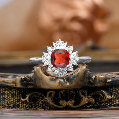 1.2 Carat Vintage Cushion Cut Cluster Halo Garnet Engagement Ring