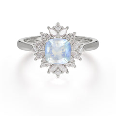 1.2 Carat Vintage Cushion Cut Cluster Halo Moonstone Engagement Ring