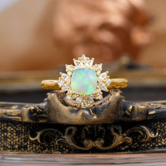 1.2 Carat Vintage Cushion Cut Cluster Halo Opal Engagement Ring