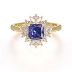 1.2 Carat Vintage Cushion Cut Cluster Halo Tanzanite Engagement Ring