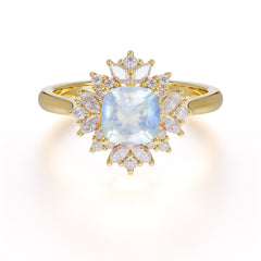 1.2 Carat Vintage Cushion Cut Cluster Halo Moonstone Engagement Ring