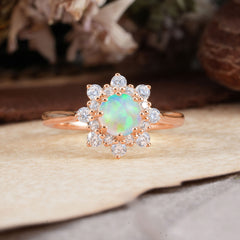 0.8 Carat Round Cut  white Opal Wedding Ring Flower Engagement Ring