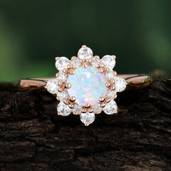 0.8 Carat Round Cut Opal Wedding Ring Flower Engagement Ring