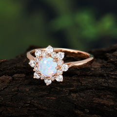 0.8 Carat Round Cut Opal Wedding Ring Flower Engagement Ring