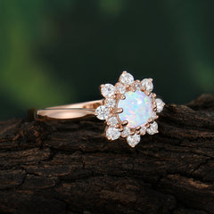 0.8 Carat Round Cut Opal Wedding Ring Flower Engagement Ring