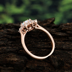 0.8 Carat Round Cut Opal Wedding Ring Flower Engagement Ring