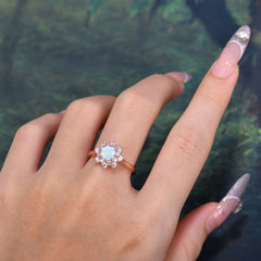 0.8 Carat Round Cut Opal Wedding Ring Flower Engagement Ring