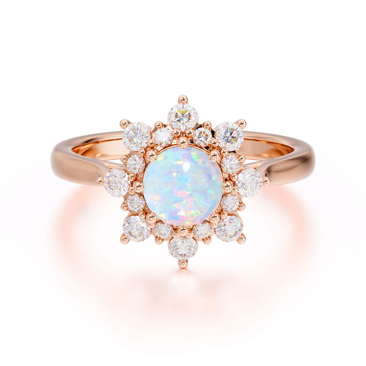 0.8 Carat Round Cut Opal Wedding Ring Flower Engagement Ring
