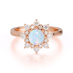 0.8 Carat Round Cut Opal Wedding Ring Flower Engagement Ring