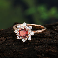 0.8 Carat Round Cut Garnet Wedding Ring Flower Engagement Ring