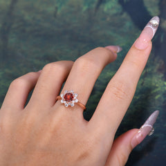 0.8 Carat Round Cut Garnet Wedding Ring Flower Engagement Ring