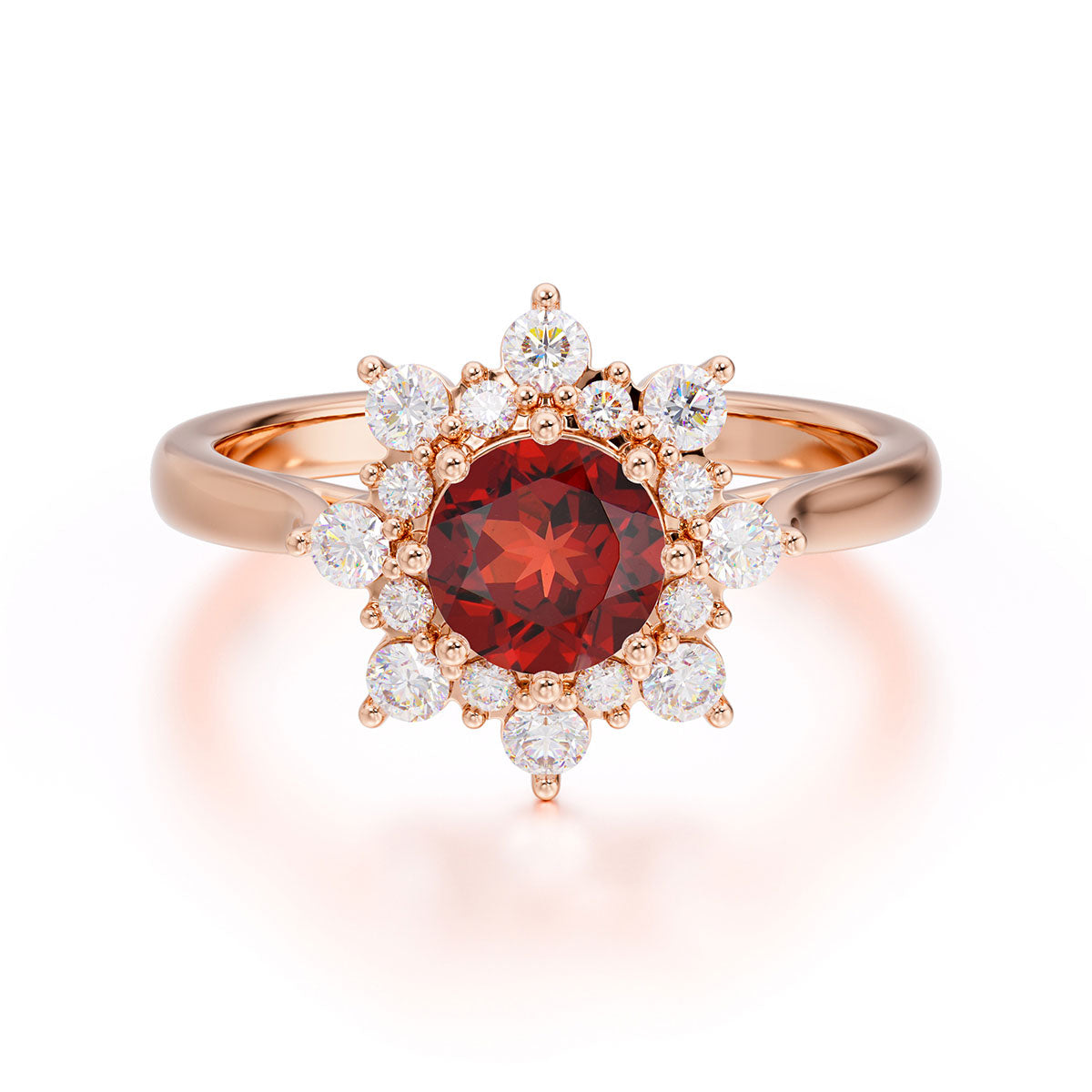 0.8 Carat Round Cut Garnet Wedding Ring Flower Engagement Ring