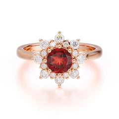0.8 Carat Round Cut Garnet Wedding Ring Flower Engagement Ring
