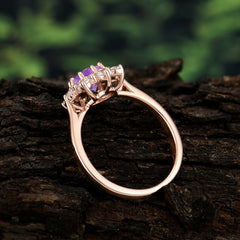 0.8 Carat Round Cut Amethyst Wedding Ring Flower Engagement Ring