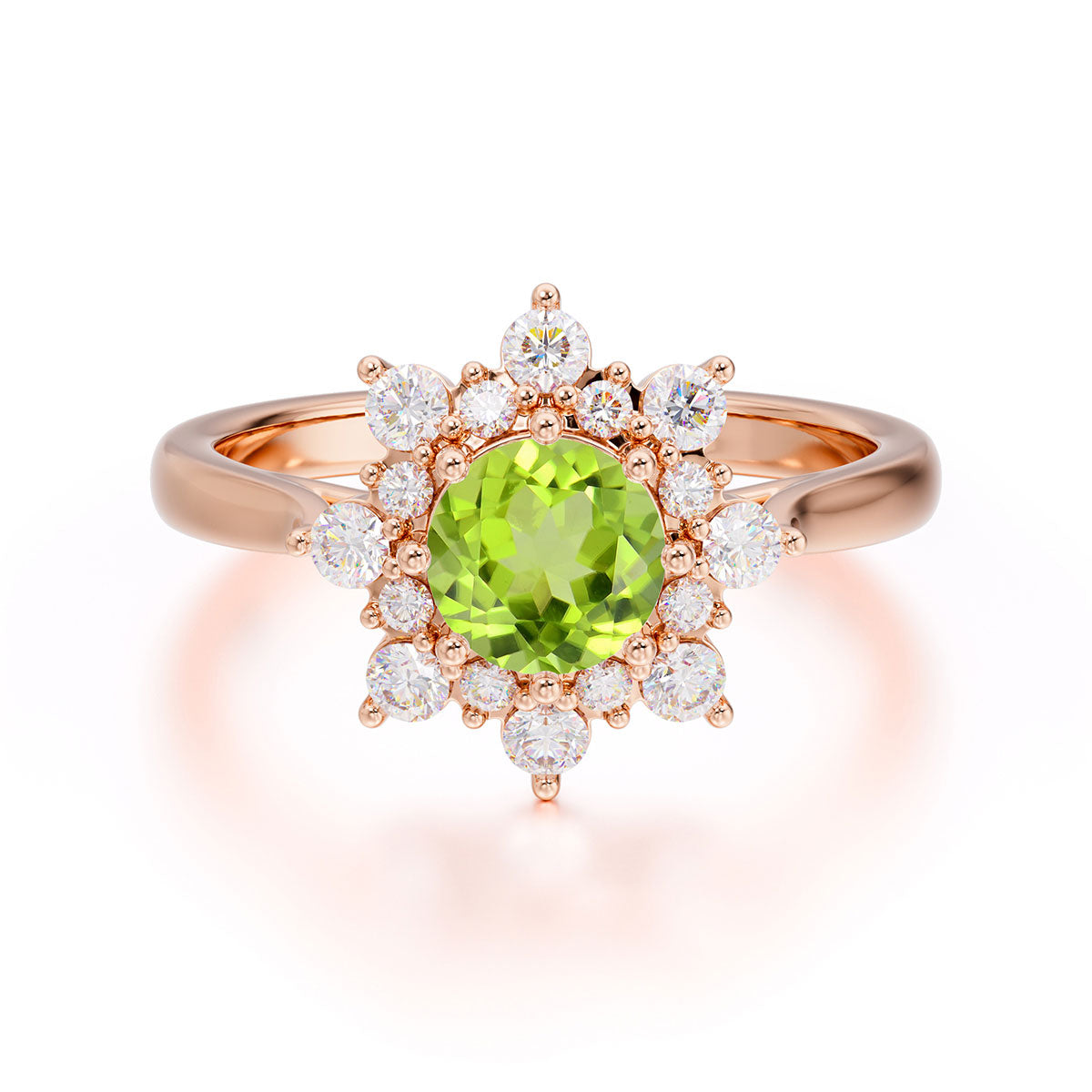 0.8 Carat Round Cut Peridot Wedding Ring Flower Engagement Ring