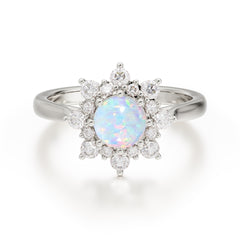 0.8 Carat Round Cut Opal Wedding Ring Flower Engagement Ring