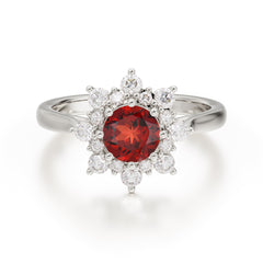 0.8 Carat Round Cut Garnet Wedding Ring Flower Engagement Ring