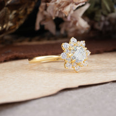 Round Brilliant Cut Moissanite Flower Style Engagement Ring