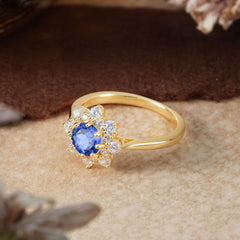 8 Prong Round Brilliant Cut Sapphire Ring | Flower Style Engagement Ring