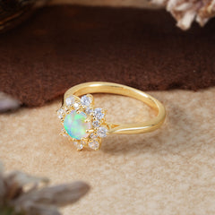 0.8 Carat Round Cut  white Opal Wedding Ring Flower Engagement Ring