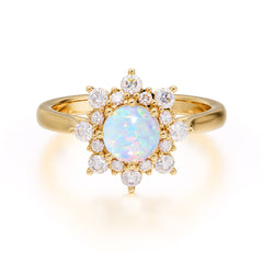 0.8 Carat Round Cut Opal Wedding Ring Flower Engagement Ring
