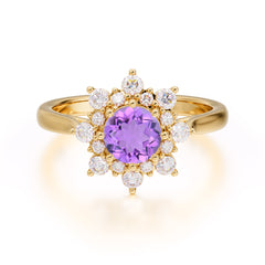 0.8 Carat Round Cut Amethyst Wedding Ring Flower Engagement Ring
