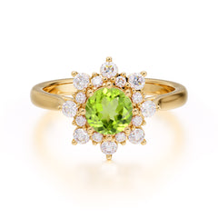 0.8 Carat Round Cut Peridot Wedding Ring Flower Engagement Ring
