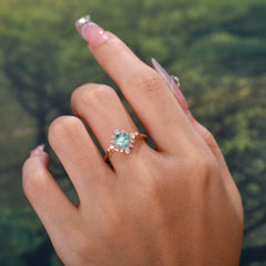 Vintage Round Cut Cluster Moss Agate Wedding Ring Flower Engagement Ring