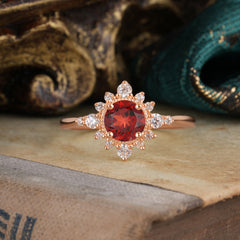 Vintage Round Cut Cluster Garnet Wedding Ring Flower Engagement Ring