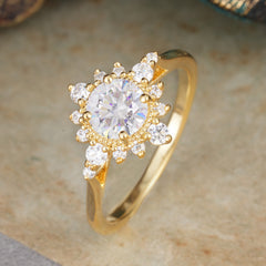 Vintage Round Cut Cluster Moissanite Wedding Ring Flower Engagement Ring