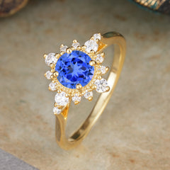 4 Prong Vintage Round Cut Cluster Sapphire Ring | Wedding & Engagement Ring | Flower Design Jewelry