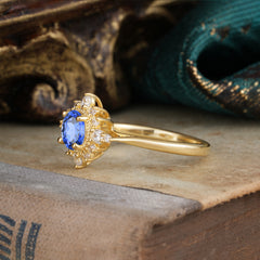 4 Prong Vintage Round Cut Cluster Sapphire Ring | Wedding & Engagement Ring | Flower Design Jewelry