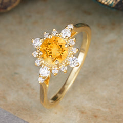 Vintage Round Cut Cluster Citrine Wedding Ring Flower Engagement Ring