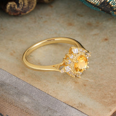Vintage Round Cut Cluster Citrine Wedding Ring Flower Engagement Ring