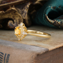 Vintage Round Cut Cluster Citrine Wedding Ring Flower Engagement Ring