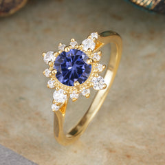 Vintage Round Cut Cluster Tanzanite Wedding Ring Flower Engagement Ring