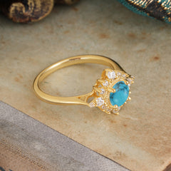 Vintage Round Cut Cluster Turquoise Wedding Ring Flower Engagement Ring