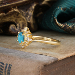 Vintage Round Cut Cluster Turquoise Wedding Ring Flower Engagement Ring