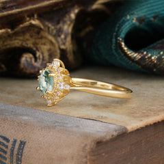 Vintage Round Cut Cluster Moss Agate Wedding Ring Flower Engagement Ring