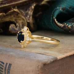 Vintage Round Cut Cluster Black Onyx Wedding Ring Flower Engagement Ring