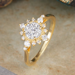 Vintage Round Cut Cluster Lab Diamond Wedding Ring Flower Engagement Ring