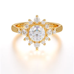 Vintage Round Cut Cluster Moissanite Wedding Ring Flower Engagement Ring