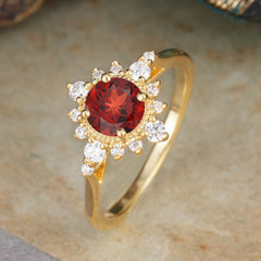 Vintage Round Cut Cluster Garnet Wedding Ring Flower Engagement Ring