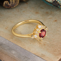 Vintage Round Cut Cluster Garnet Wedding Ring Flower Engagement Ring
