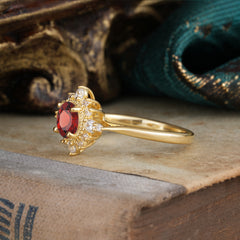 Vintage Round Cut Cluster Garnet Wedding Ring Flower Engagement Ring