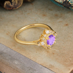 Vintage Round Cut Cluster Amethyst Wedding Ring Flower Engagement Ring