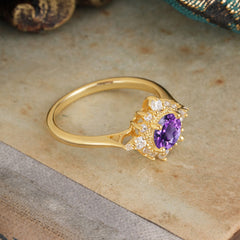 Vintage Round Cut Cluster Amethyst Wedding Ring Flower Engagement Ring