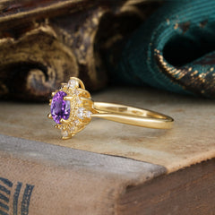 Vintage Round Cut Cluster Amethyst Wedding Ring Flower Engagement Ring